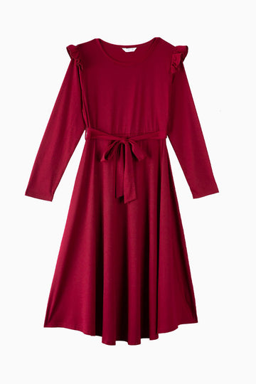 Bordowe Sukienki W Kratę I Koszulka Z Długimi Rękawami Rodzinne Dopasowane Stroje